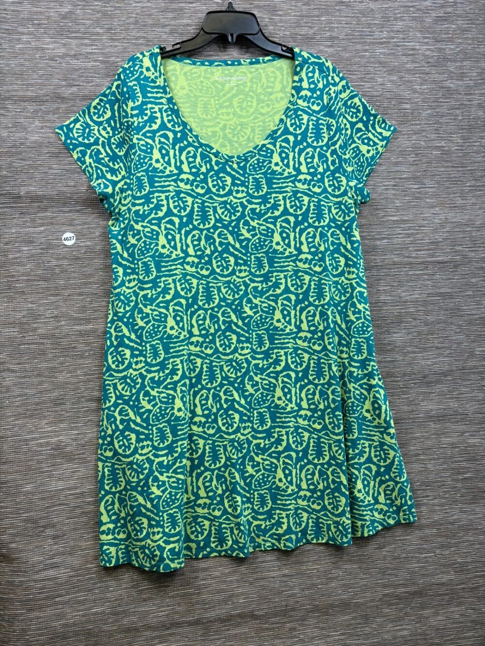 Soft Surroundings Santiago Gaia Dress Womens Size 1X Short Sleeve Green Yellow